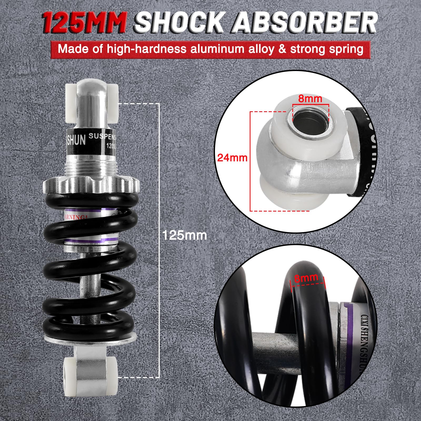 Amortisseur Suspension Arrière Vélo électrique / VTT - Ressort Alliage Aluminium - Plusieurs Modèles (125 Mm / 544.3 Kg, Etc.)