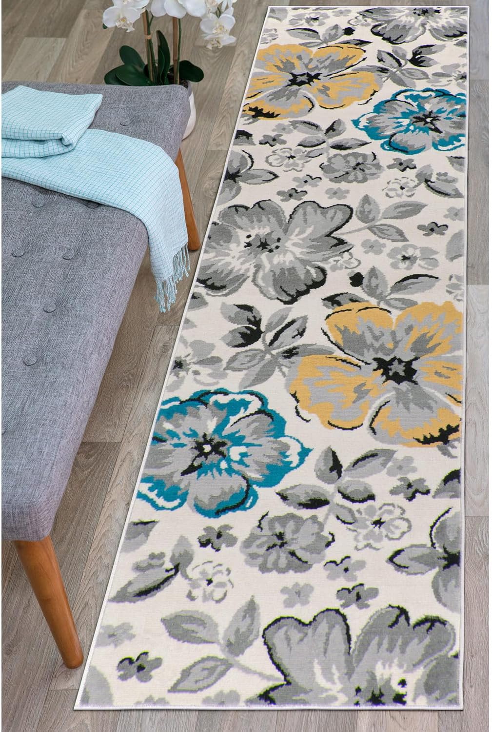 Rugshop Modern Floral Design Runner Rug for Living Room,Bedroom,Home Office,Kitchen Non Shedding Runner Rug 2' X 7'2" Cream