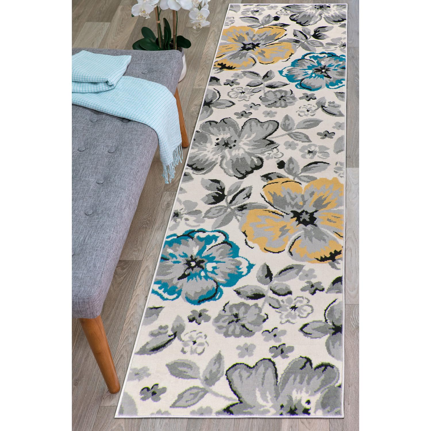 Rugshop Modern Floral Runner Rug 2' x 10' Cream