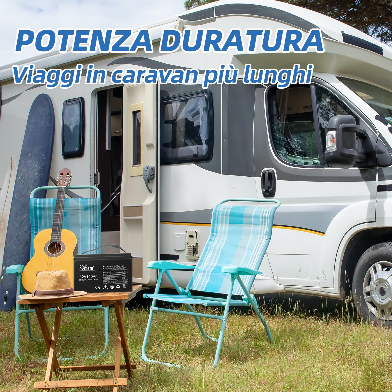 Anern Batteria Litio 12V 200Ah, Batteria Lifepo4 2560Wh con BMS 200A Fino a 15000 Cicli perfetto per il campeggio, l'accumulo di energia domestica solare, RV, Off-Grid