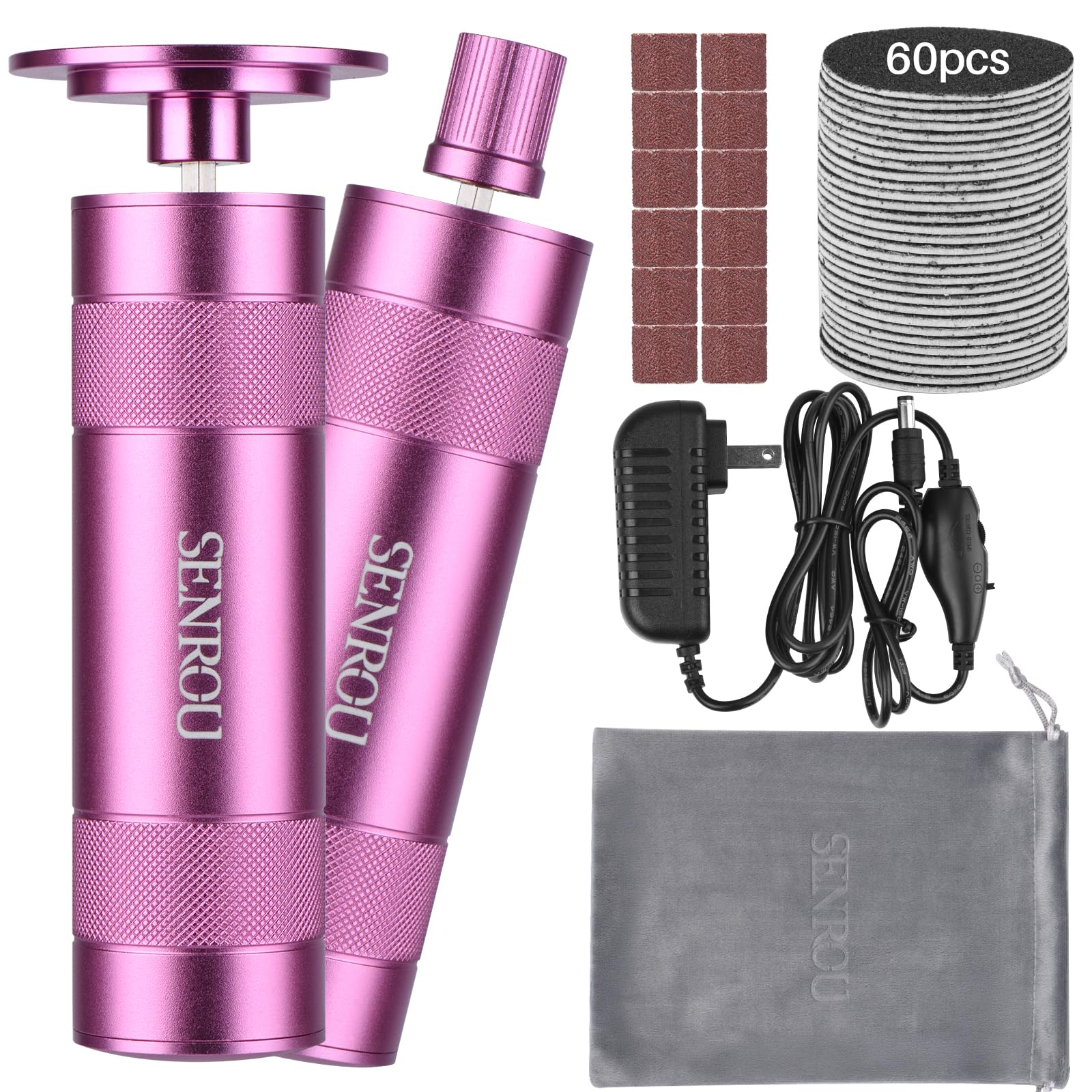 Electric Foot Callus Remover, 2-in-1 Electric Foot Filer/Nail Filer, Callus Remover for Feet with 60Pcs+12Pcs Sandpaper Discs，Holiday Gift Foot Repair Tool, Pink 1 Count (Pack of 1) Pink
