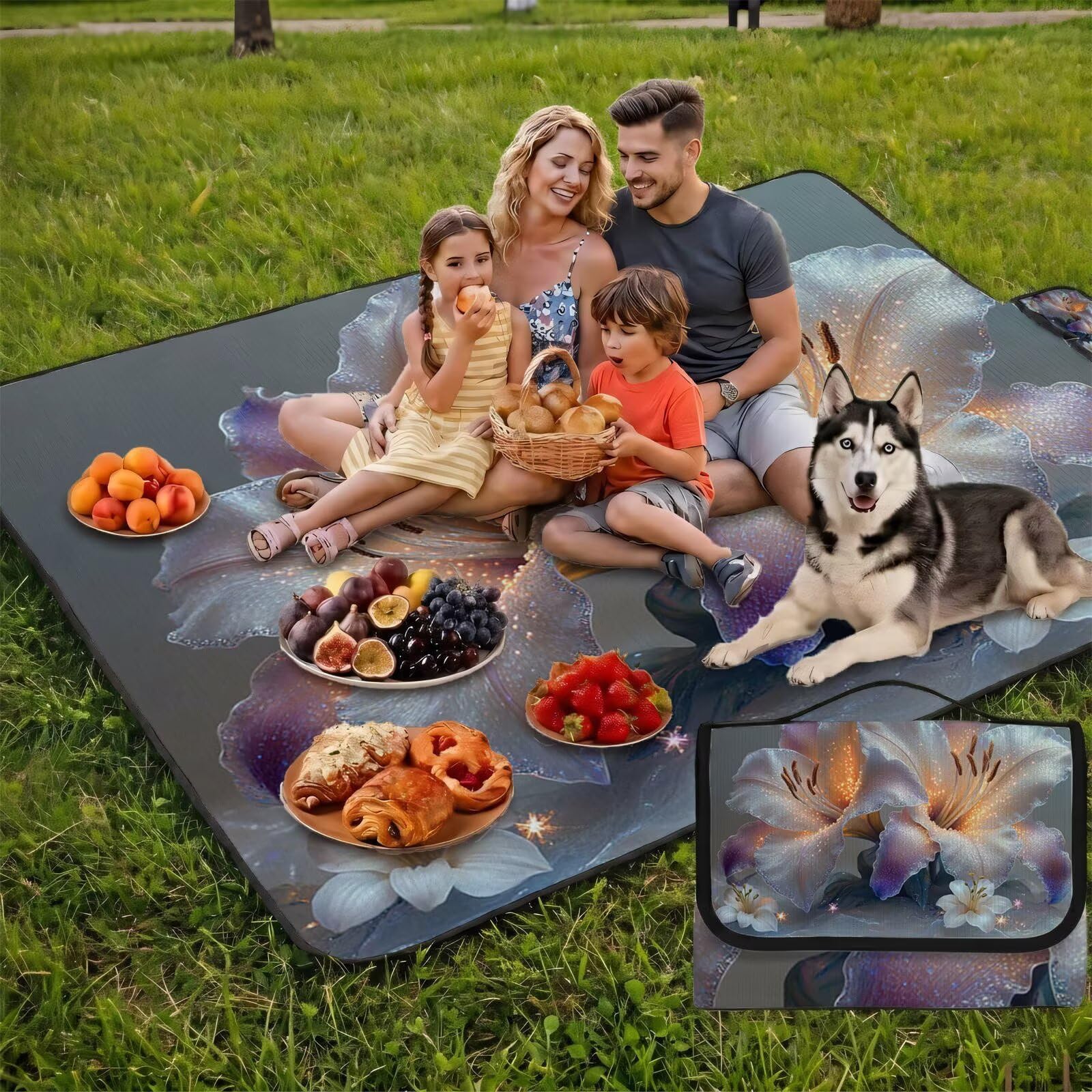 Grande Coperta de Picnic 200x300 cm, giglio Manta Picnic Impermeable Anti-Sabbia Manta de Playa Pieghevole, Outdoor Picnic Blanket per Spiaggia, Camping, Giardino, Trekking - FZ-161