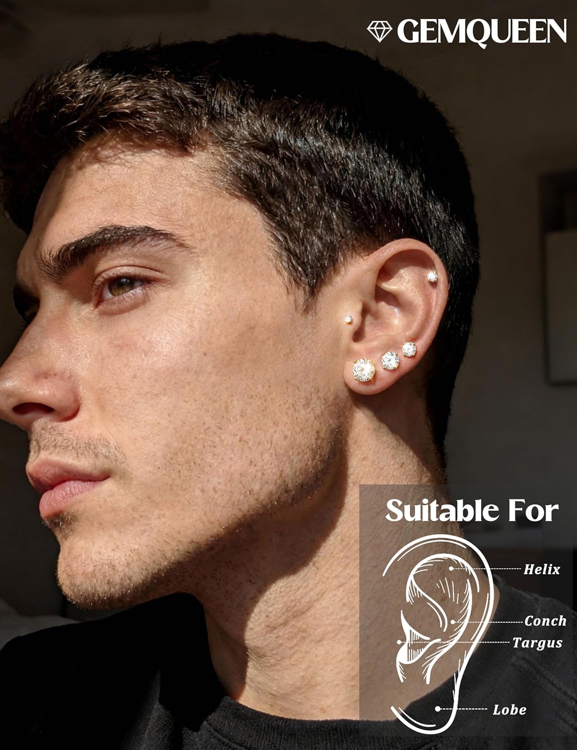 Moissanite Earrings Studs : 18K Gold Plated Solid 925 Sterling Silver Stud Earring for Women Men Hypoallergenic Dainty Moissanite Jewelry for Sensitive Ears Round Cut D Color VVS1 2-7.5mm - Image 4