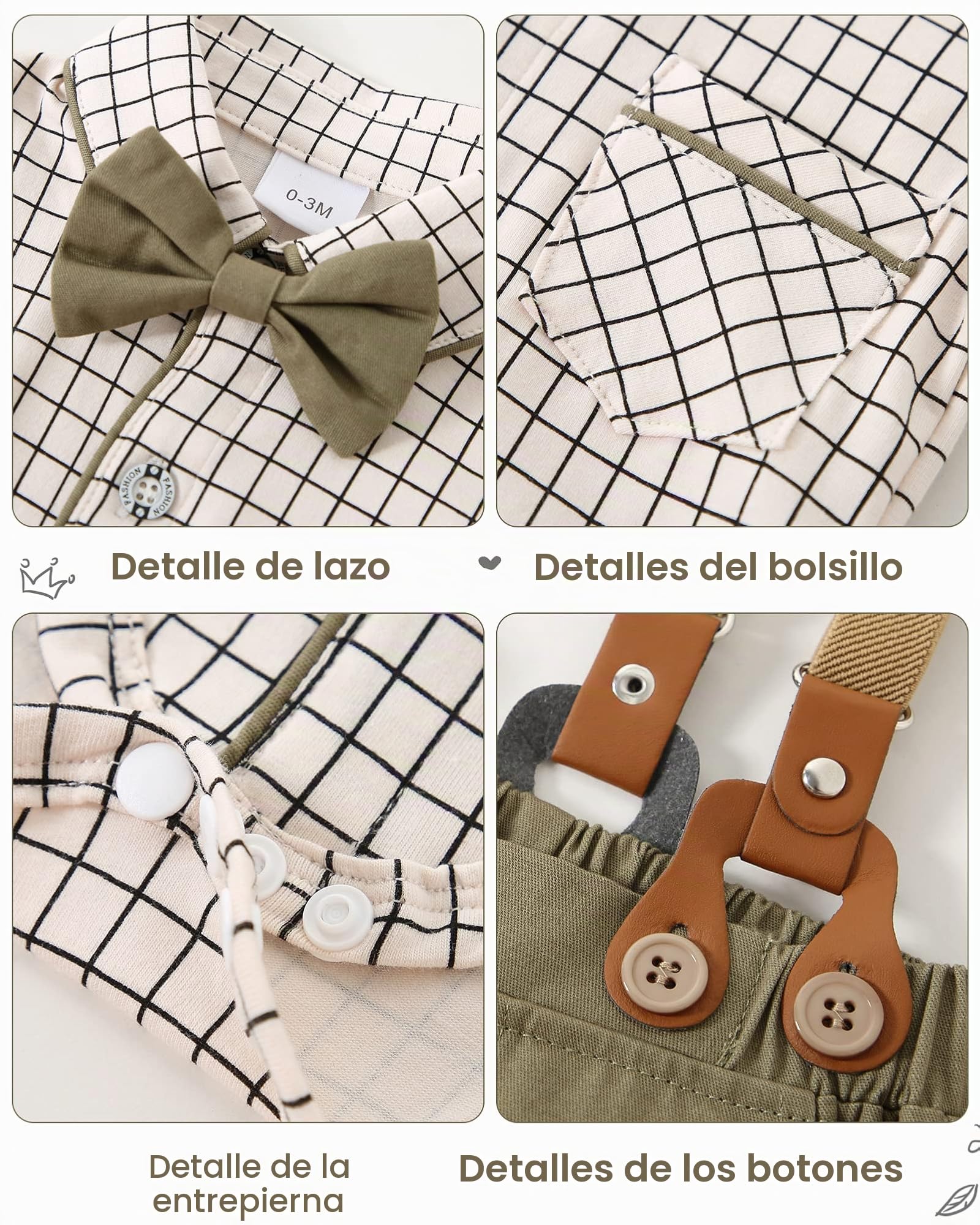 Conjuntos de Ropa para Bebés Niño 0-18 Meses Niño Caballero Conjunto para Bautizo Fiesta Boda Camisa de Manga Larga con Pajarita+ Tirantes Pantalones Traje Ropa