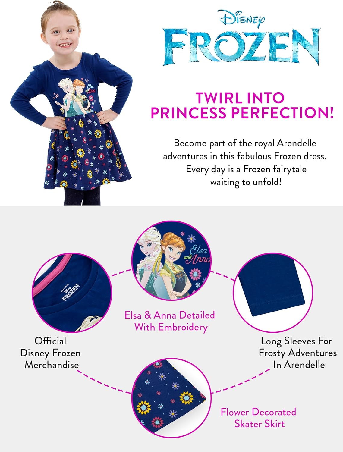 Disney Frozen Dress Girls | Anna and Elsa Dress for Girls | Frozen Long Sleeve Dresses for Girls - Image 5