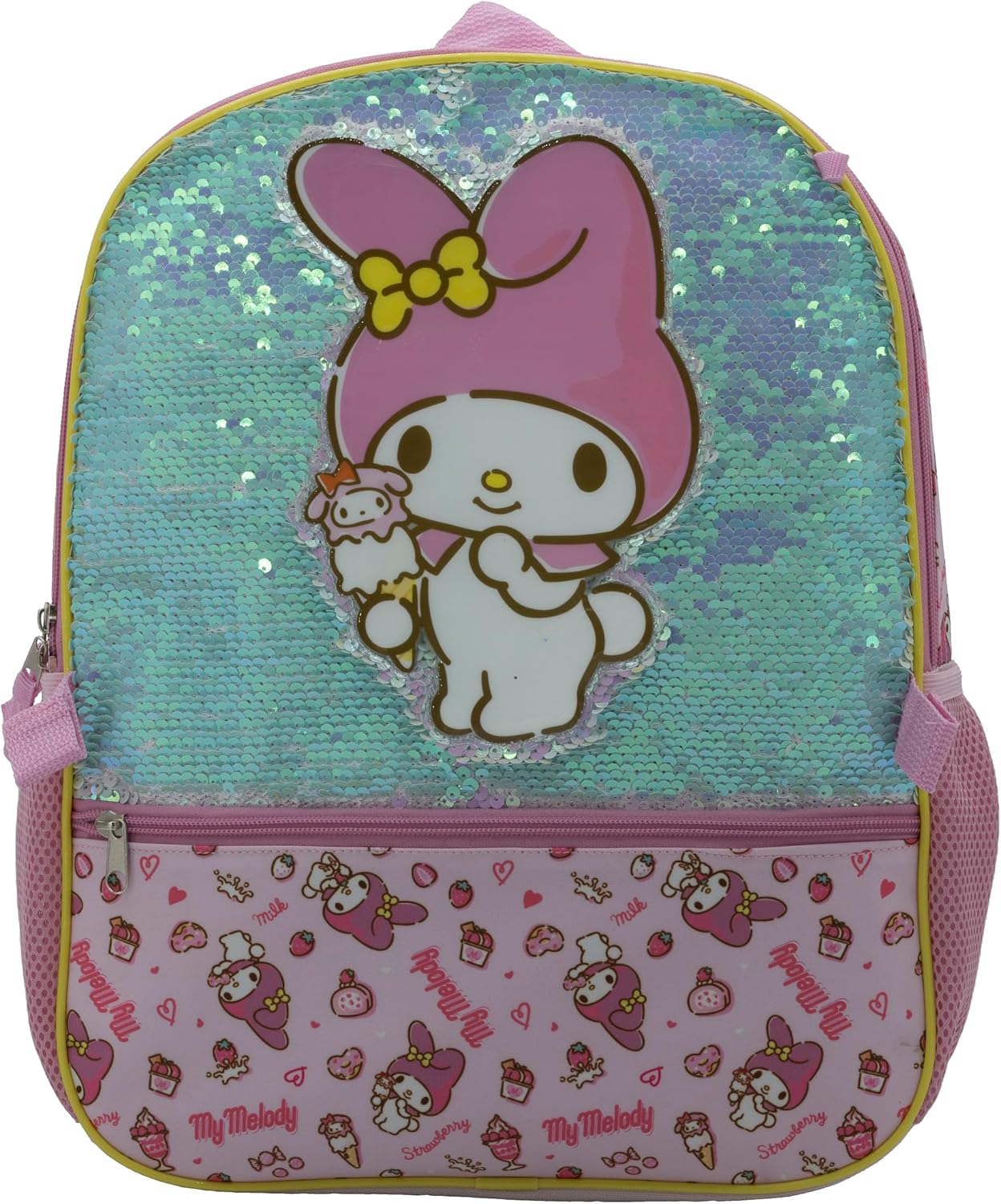 AI ACCESSORY INNOVATIONS Hello Kitty My Melody 5 Piece Backpack Set, Kawaii Flip Sequin Anime School Bag for Girls with Zip Front Pocket, Pink - Image 4