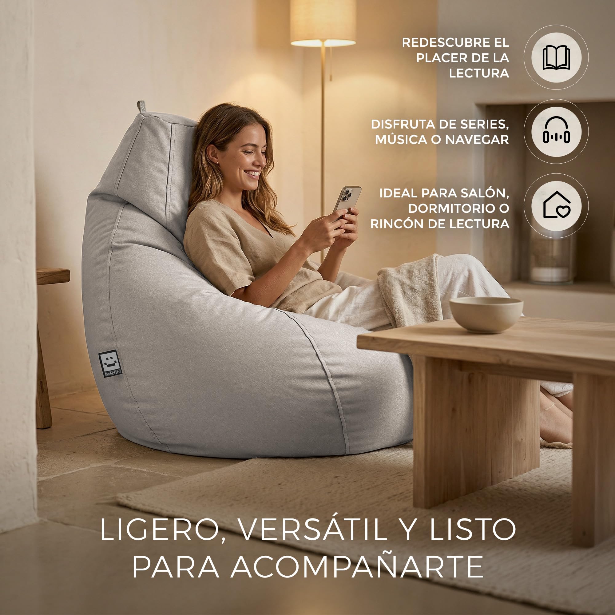 HAPPERS Puff Pera Naylim Mate con Relleno Incluido para Exterior e Interior Transpirable y Resistente | Asiento Relax Ergonómico para Terraza, Jardín y Salón | Talla XL Piedra
