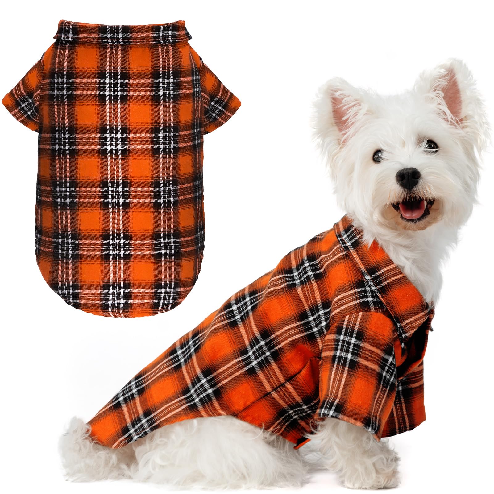 Photo 1 of EXPAWLORER Dog Shirt -Dog Clothes T-Shirt, Breathable Polo T-Shirts Dogs Costume with Plaid Pattern,Pet Outfit Shirt for Small Medium Large Dogs Puppy Boy and Girls,Orange,XL