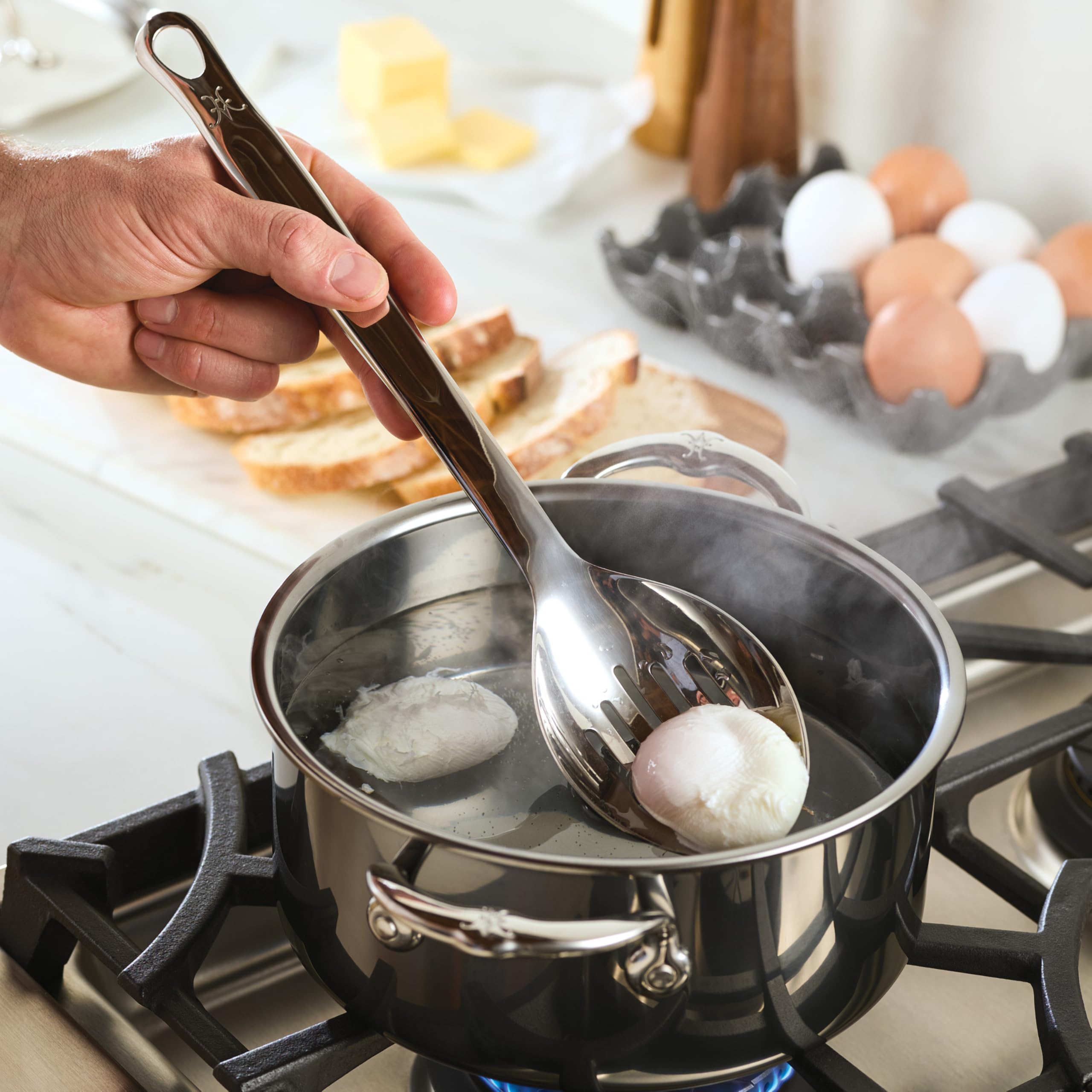 Hestan Provisions Kochutensilien, tiefer Schlitzlöffel, (33 cm), handwerklich polierter Edelstahl
