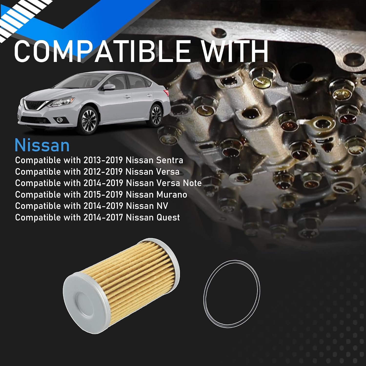 RE0F11A JF015E Transmission Filters & Oil Pan Gasket Kit Compatible With 2012-2019 Nissan Versa Sentra Versa Note Replaces 33010-JF015 31726-28X0A 31726-3JX0A RE0F11A