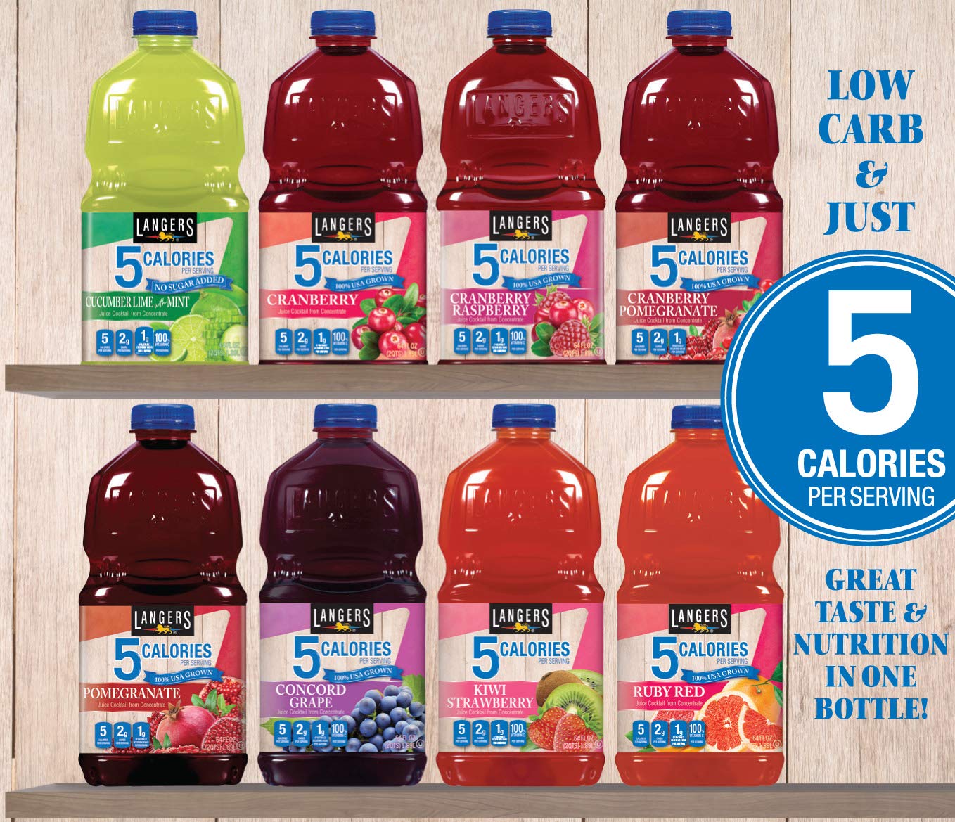 Langers 5 Calorie, Mongo Mango, 64 Fl Oz (Pack of 8)