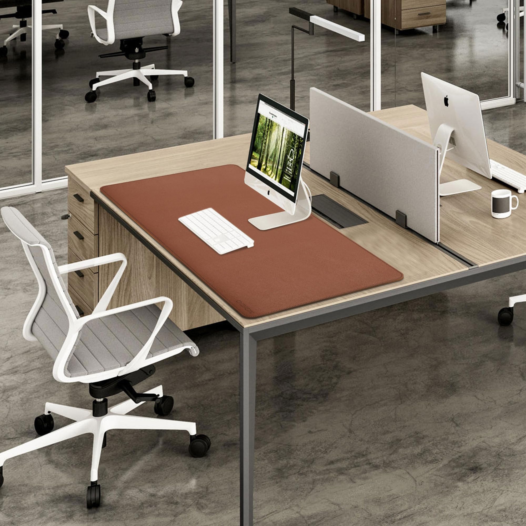 Chihein 100 x 50 cm - En cuir synthétique - Tapis de protection de table pour ordinateur portable - Pour le bureau et le bureau à domicile (marron/liège)