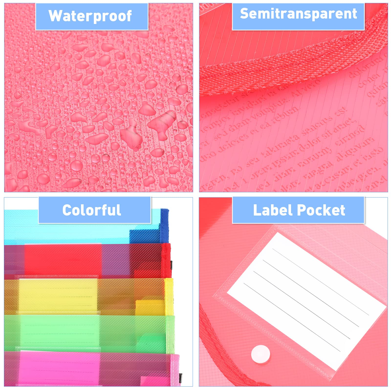 10 cartelle in plastica B4 per archivio in formato espansivo, raccoglitore per documenti con chiusura a scatto e tasca impermeabile, trasparente per ufficio scolastico (colorato, verticale)
