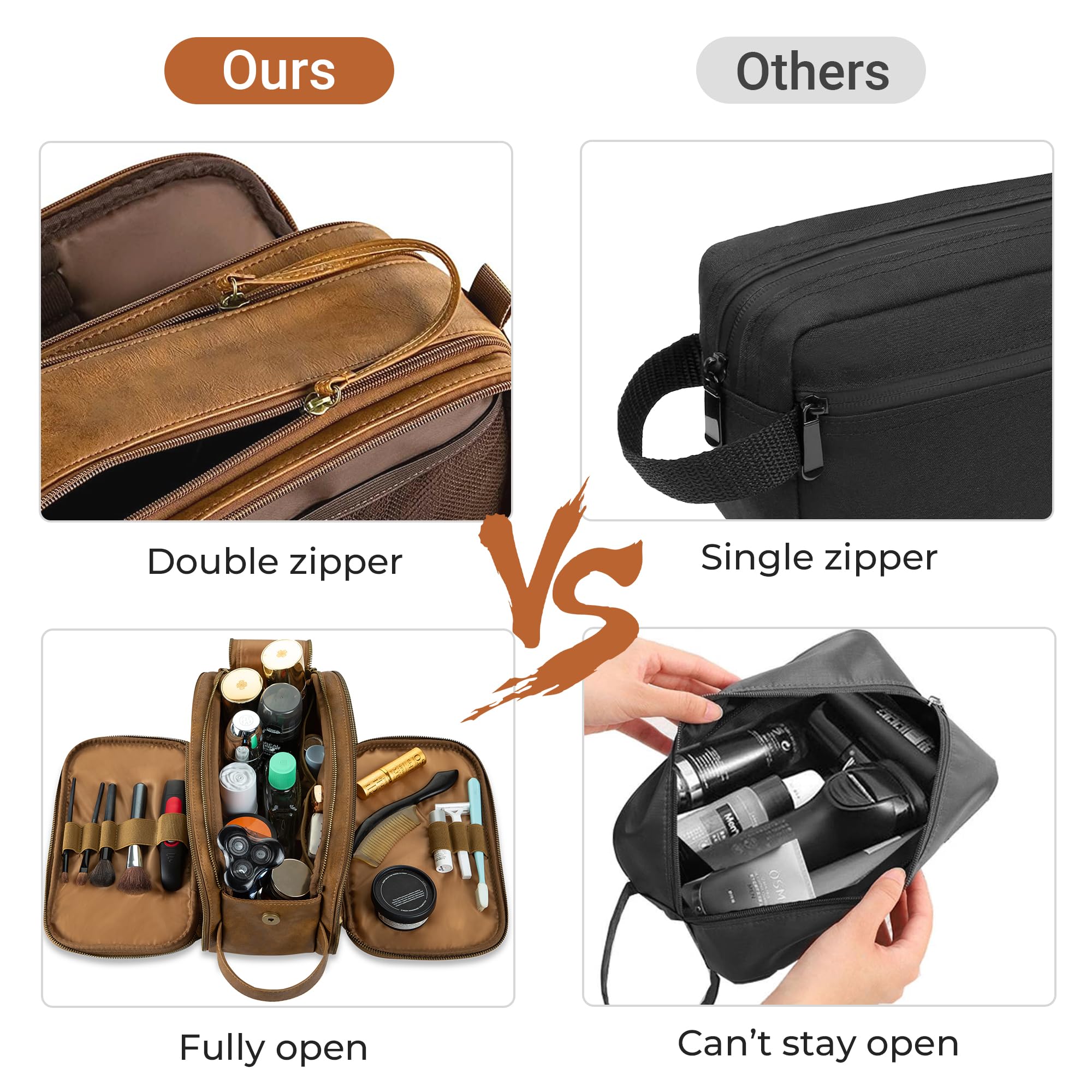 Elviros Borsa da Toilette grande da Viaggio Beauty case Borsa in pelle resistente all'acqua Organizer per Articoli da Toeletta con Borsa Asciutta Bagnata Gratuita
