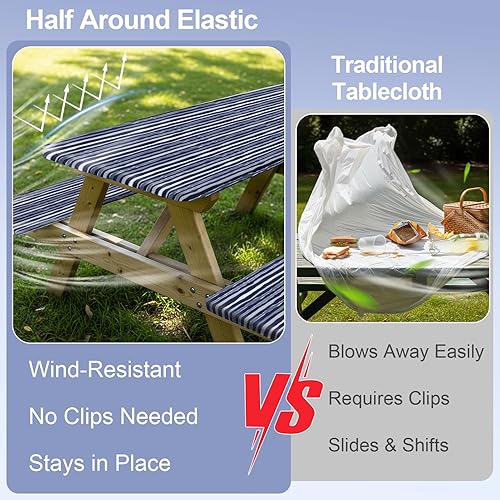 Miniatura 200 de Play Tailor - Mantel para mesa de pícnic con cubiertas para bancas, impermeable y a prueba de viento con bolsa de cordón, ajustable a mesas y bancas