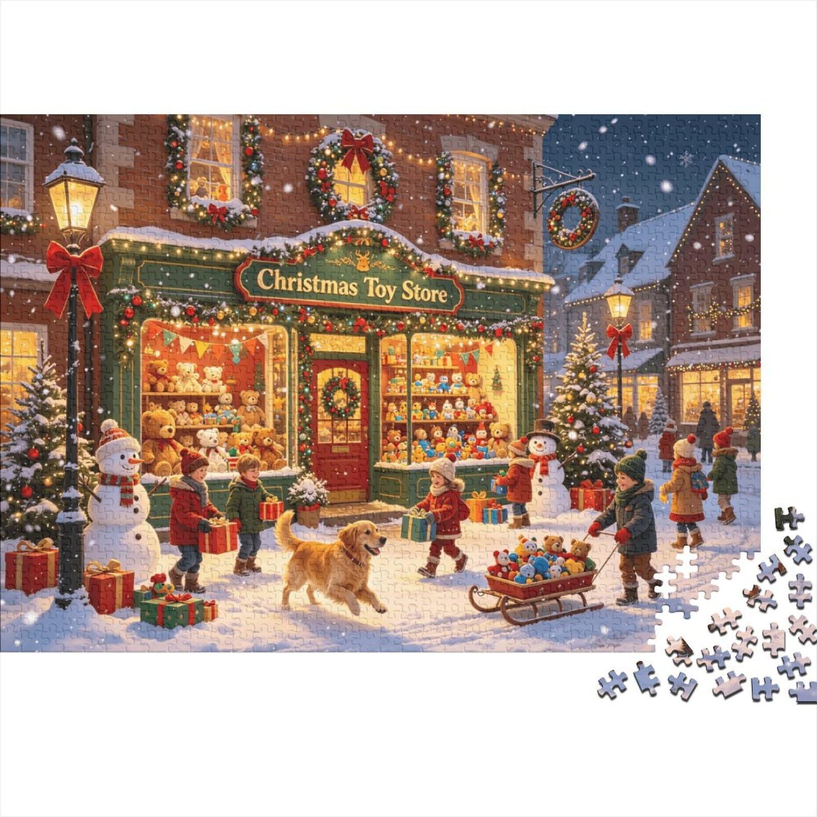 Snowy Street Adult Jigsaws 1000Pc Recyclable Material Xmas Toy Shop Jigsaw Puzzles Family Gaming Time Props Perfect for Family And Friends Birthdays 52x38cm/1000pcs