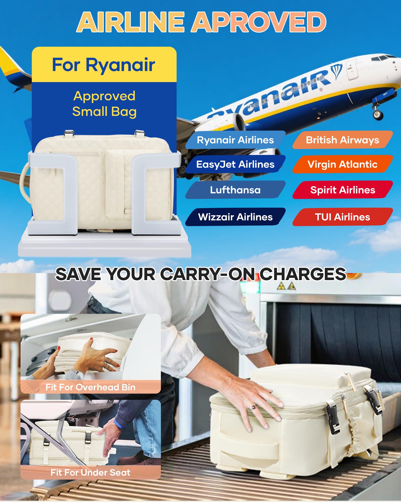 SZLX Zaino Ryanair 40x30x20 Sottovuoto Bagaglio a Mano 40x20x25 Donna Zaino da Viaggio 40x30x20 Wizzair Borse da Cabina per Easyjet 45x36x20 Uomo per Laptop 14 Pollici con Porta USB e Porta Scarpe