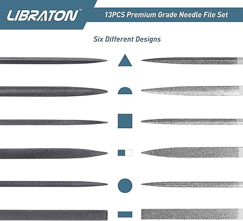 Miniatura 3 de LIBRATON Juego de archivos pequeños, limas de diamante de aguja, 13 piezas, 6 piezas de jewlers y 6 acero para trabajos de metal de precisión
