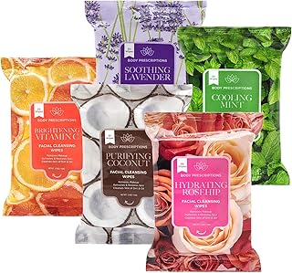 Body Prescriptions Makeup Remover Wipes Bulk, 5 Pack, 150 Facial Cleansing Cloths Removes Makeup, Mascara, Dirt and Oil (M...
