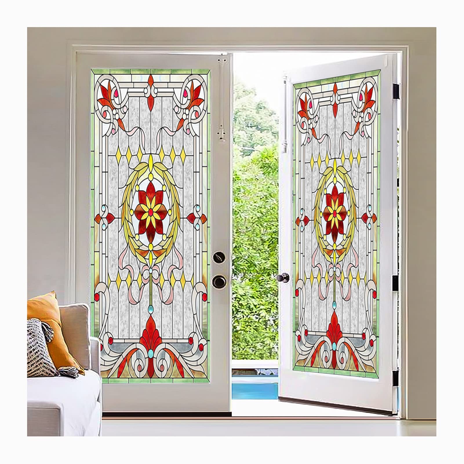 Siunwdiy Stained glass window film privacy,Frosted Window Stickers Non- Adhesive Static Stained Glass Window Cling for Home Rental Apartment Bedroom Bathroom Kitchen Door,H,50x120cm(20x47inch)