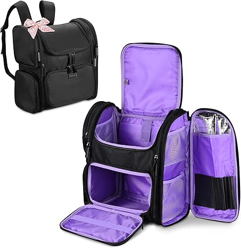 BYOOTIQUE Mochila de maquillaje de lados suaves, portátil, organizador de almacenamiento de cosméticos de peluquería de viaje con aislamiento de