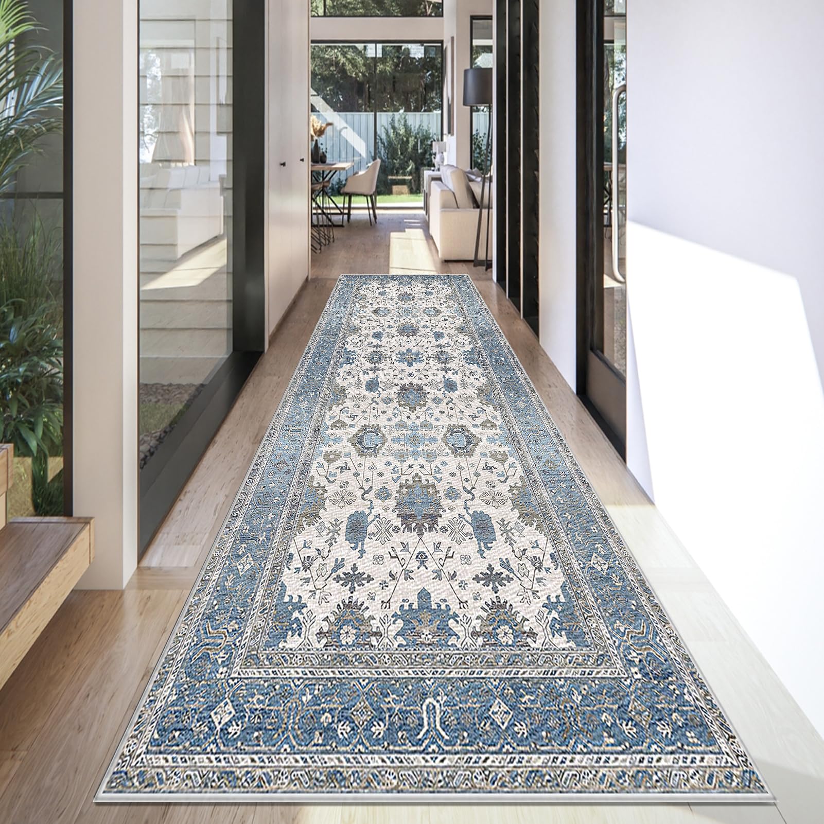 Carpet Runner for Hallway Long Washable Kitchen Rugs Runner for Entryway Non Slip Hall Runner 120 x 300 cm Area Rug Door Mats Indoor Floor Carpet Runner Rugs for Hallway Kitchen Laundry Room Bedroom