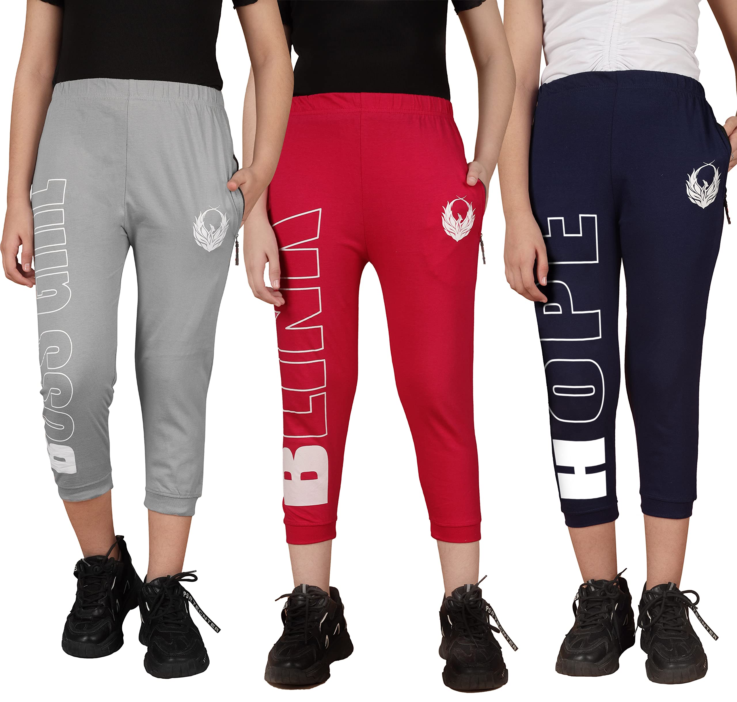 KYDA KIDSGirls Cotton Printed Ankle Lenght Track Pant - Multicolor (Pack of 3)