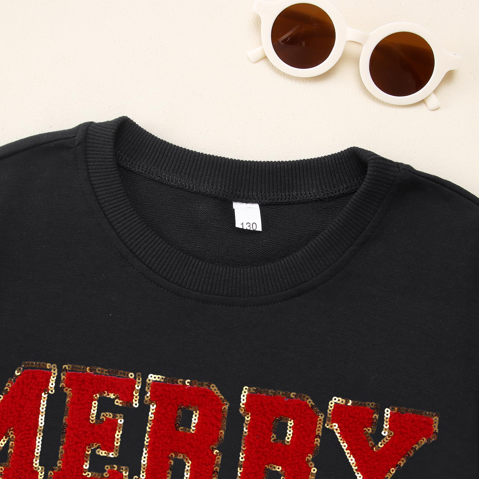 CM C&M WODRO Sudadera de Navidad para niñas de 7 a 12 años, con parche de chenilla, para Navidad, vacaciones, cuello redondo, camiseta de manga larga