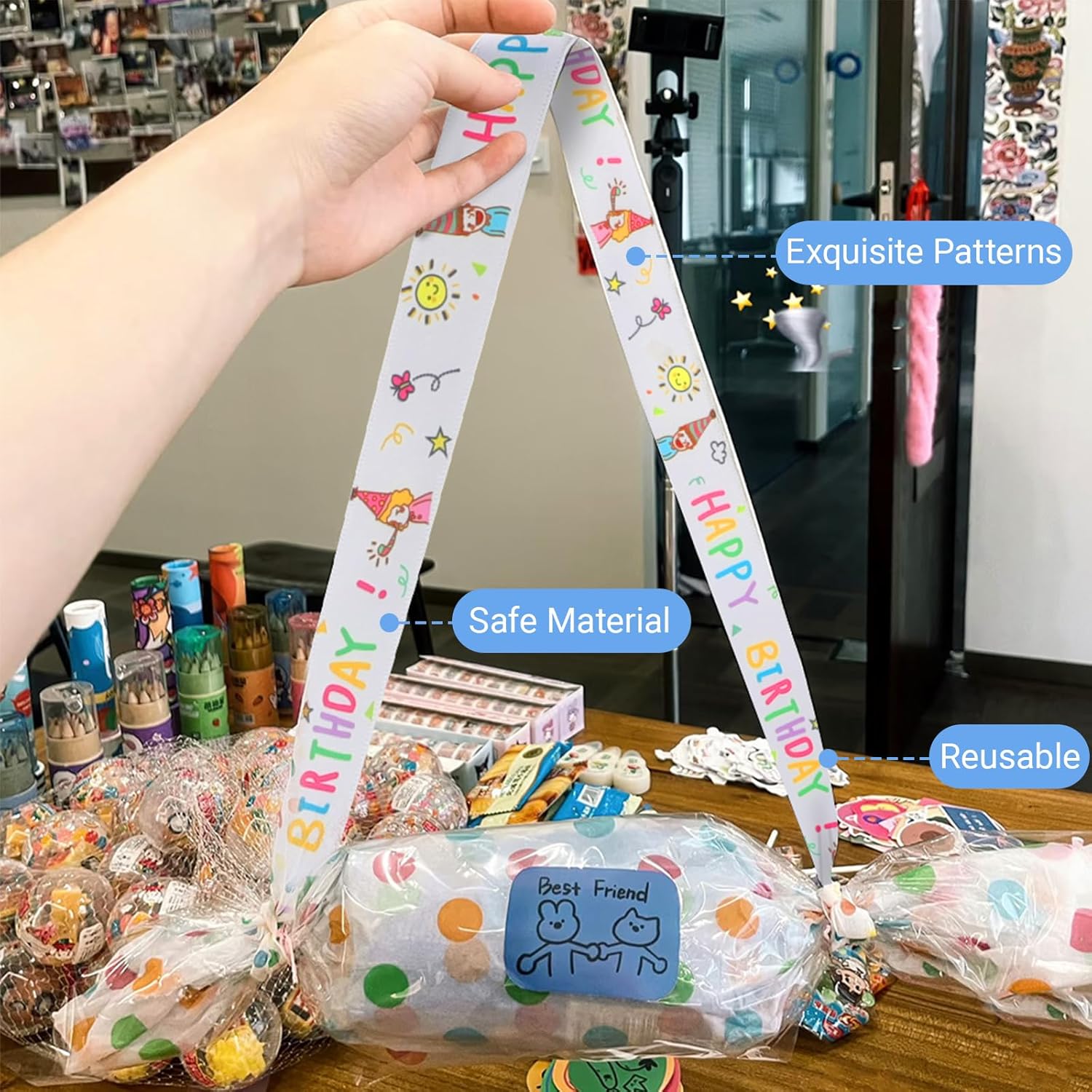 20 Yards Happy Birthday Ribbon,1" Gift Wrapping Ribbon Crafts Party Decoration, Colorful Happy Birthday Themed Ribbons for Cake Bouquet Gift Wrapping Bow Making Birthdays Decoration - Image 3