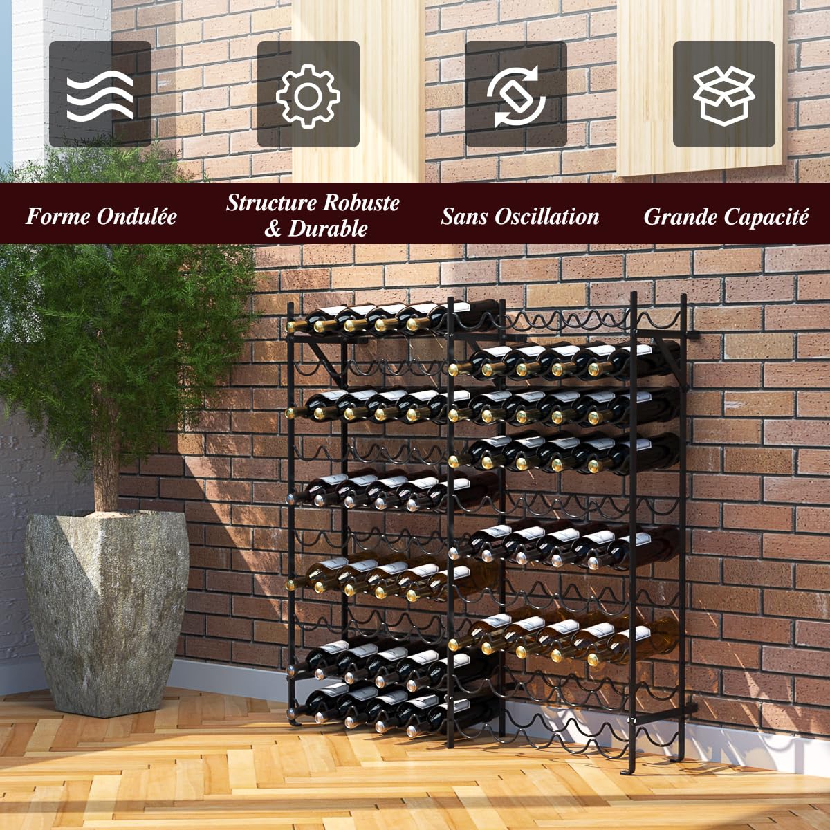 COSTWAY Casier à Bouteilles pour 100 Bouteilles, Étagère à Vin 10 Niveaux en Métal, Range Bouteille pour Vin Stable, Porte-Bouteille pour Bar, sous-Sol, Cave à Vin, Cuisine, Salle à Manger