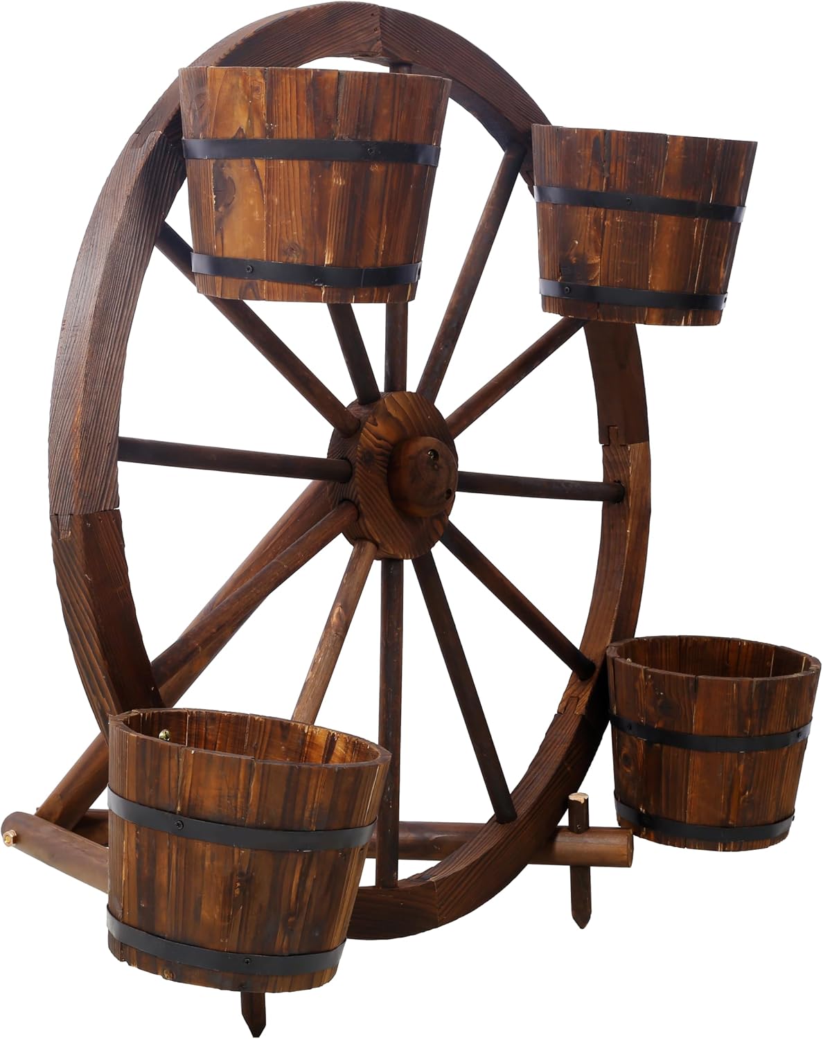 Wooden Wagon Planters for Outdoor or Indoor Plants with 4 Wheels and Handle & Drain Hole, Decorative Flower Planter for Patio, Balcony, Garden Succulent Flower Pot (Brown-D)