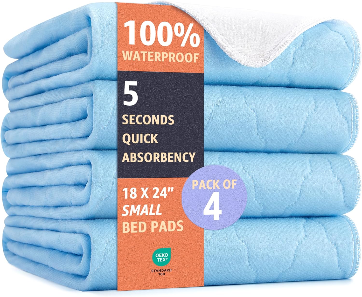 Ultimate Washable Underpads - Heavy Absorbency, Waterproof Reusable Incontinence Pads for Adults, Kids, Elderly & Pets - Bedwetting Pads for Bed, Couch, Sofa, Floor (Blue, 18 x 24 Inches, Pack of 4) Blue Small (18" x 24")