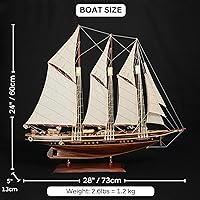 Vista 2 de Atlantic Yacht modelo de madera de barco de 24 pulgadas, estanque, yate, velero, modelo de madera americana, barco, artesanía, hogar, sala de estar
