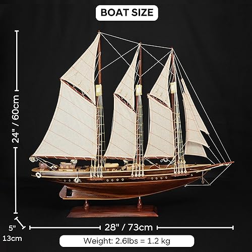Miniatura 2 de Atlantic Yacht modelo de madera de barco de 24 pulgadas, estanque, yate, velero, modelo de madera americana, barco, artesanía, hogar, sala de estar,