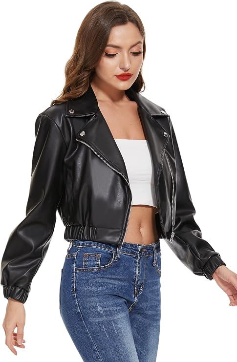 Fahsyee Faux Leather Jacket Women - Black Motorcycle Short Coat Moto Biker Blazer Casual Pleather Jackets Fashion S-XXL