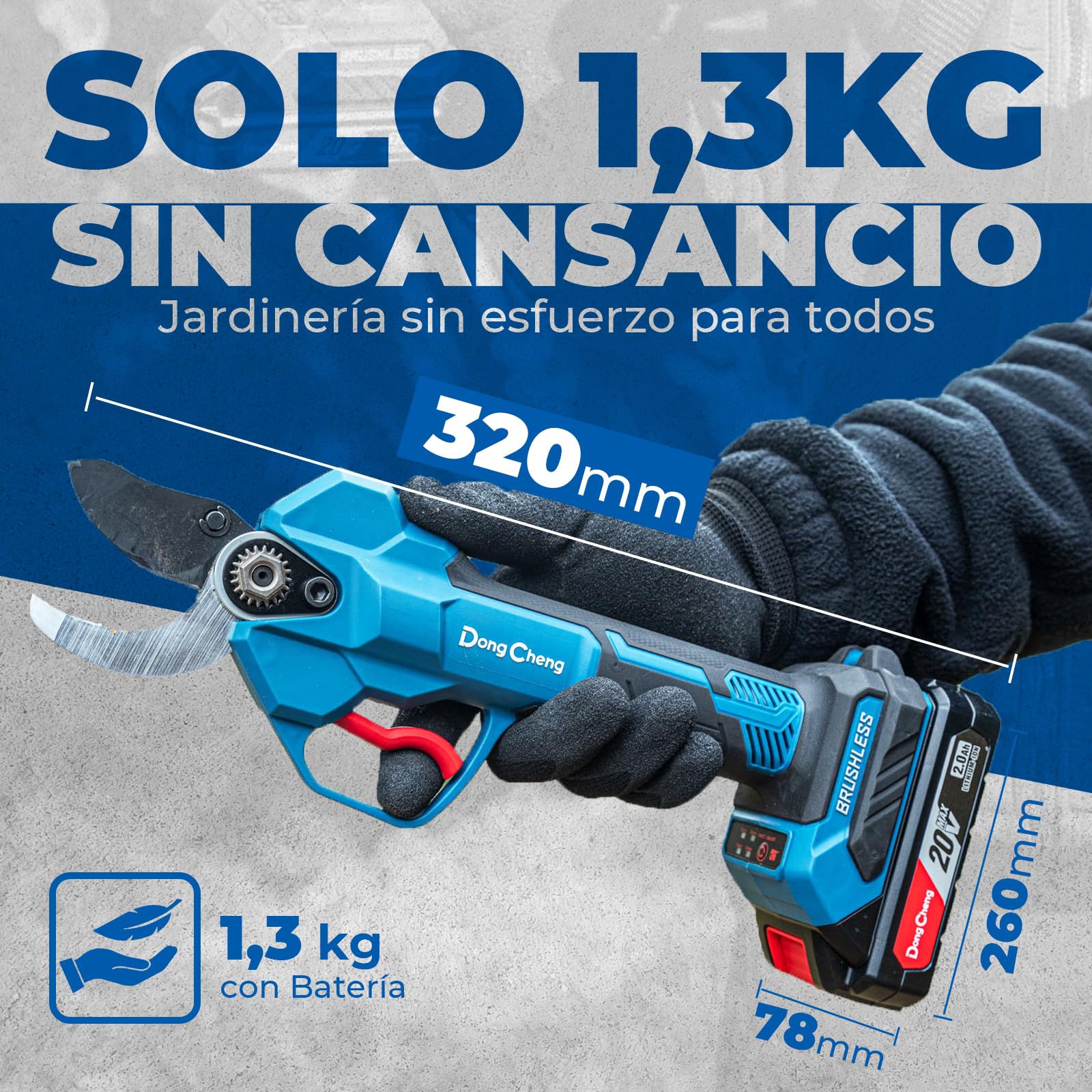 Dong Cheng Tijeras de jardín a batería de 20 V, 4 niveles de corte hasta 35 mm, motor profesional sin escobillas, 2 baterías de 2,0 Ah, cargador de 2 A, hoja SK5 – para árboles frutales, jardinería