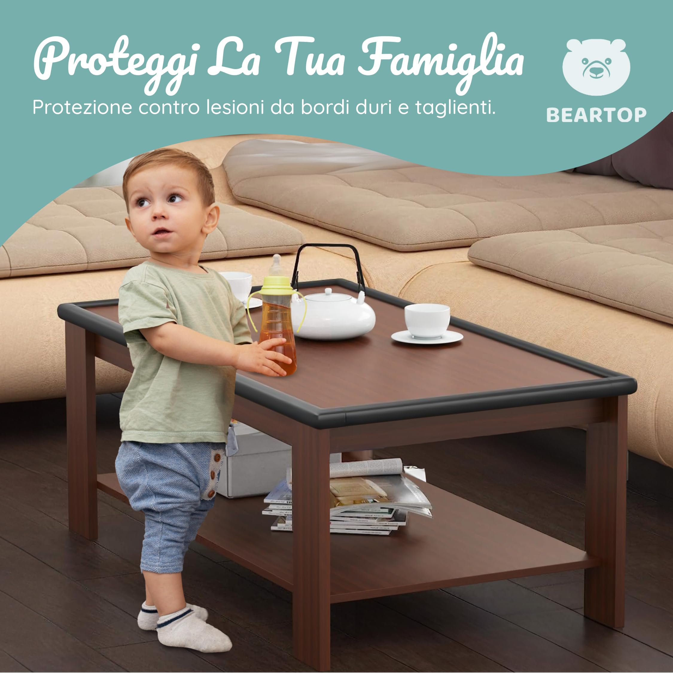 BEARTOP morbido paraspigoli | forte adesivo Tesa | protegge neonati, bambini e anziani | per tavoli, piani, cassettiere | paraspigoli autoadesivo per tavoli | nero