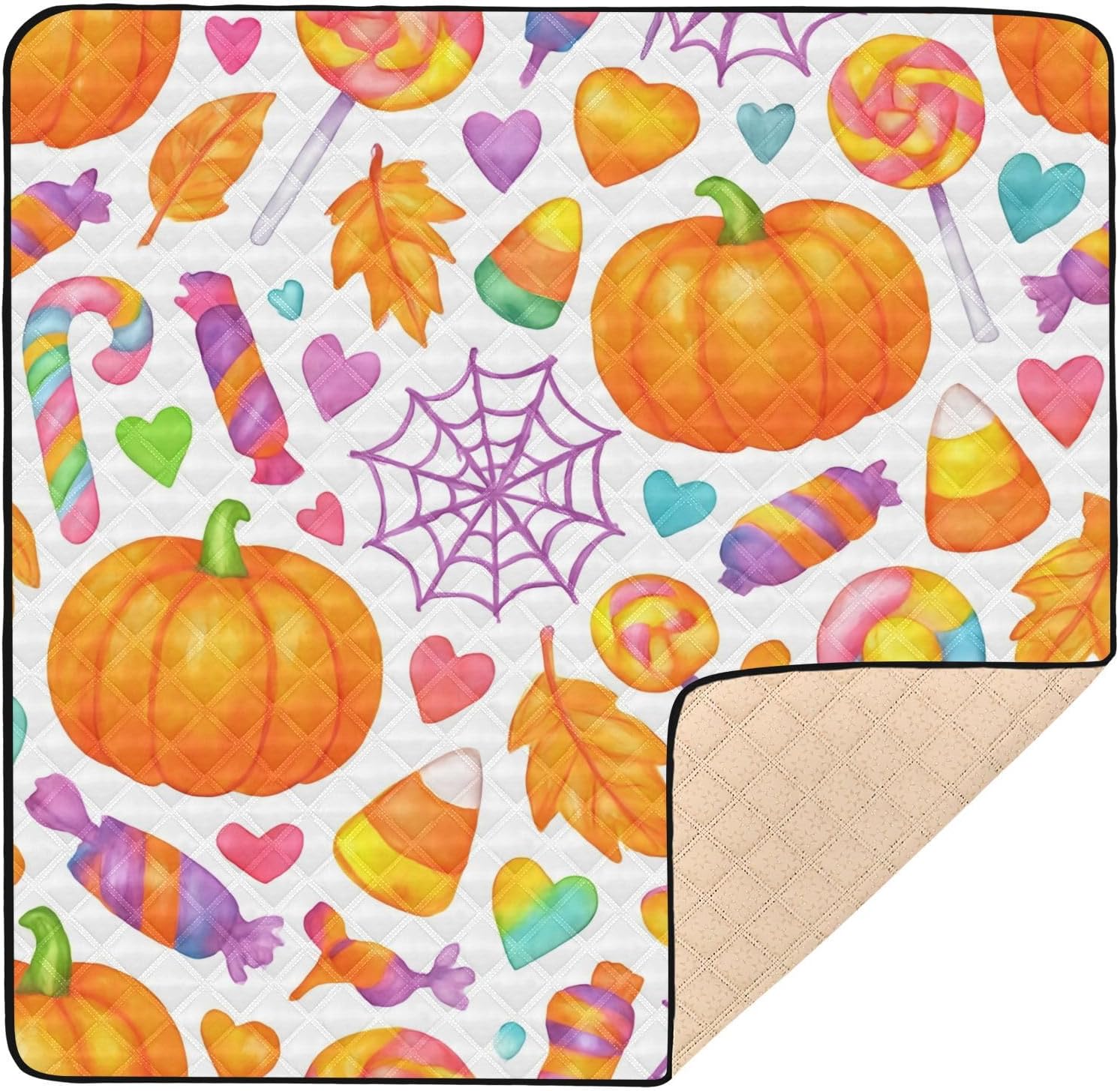 Graffiti Pumpkins & Candy Baby Play Mat, 50“ X 50” Washable Folding Crawling Mat, Baby Floor Mat, Soft, Non-Slip
