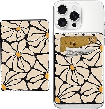 Cute Leather Phone Wallet Stick On, Dual Pocket Credit Card Sticky Wallet, Compatible with Most of Cell Phone Boho White Floral