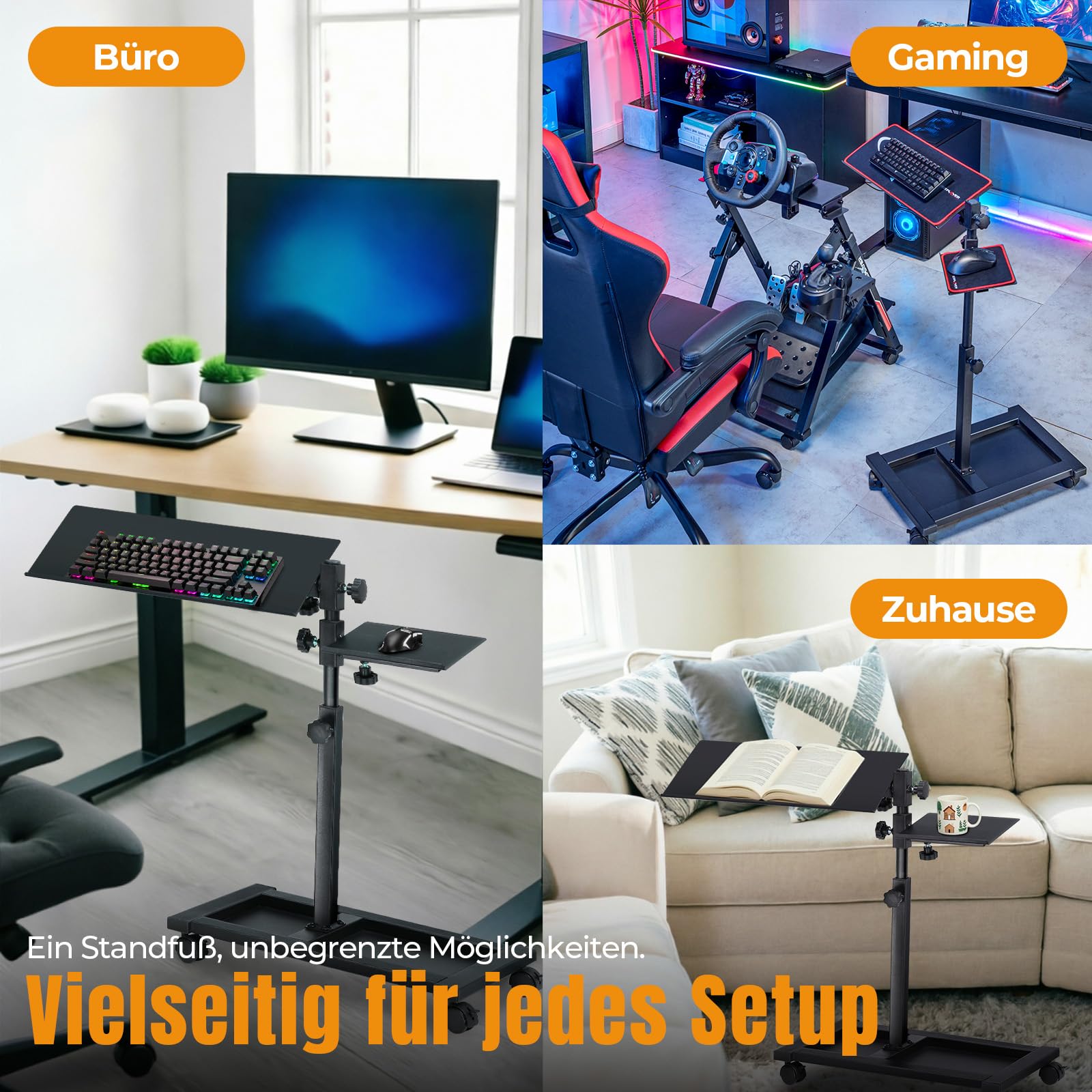 GTPLAYER Tastatur Maushalterung höhenverstellbar 58-83cm, Ergonomisch Tastatur- und Mausneigung einstellbar, mit Rollen,inkl. Tastaturpad & Mauspad – für Home Office & Gaming