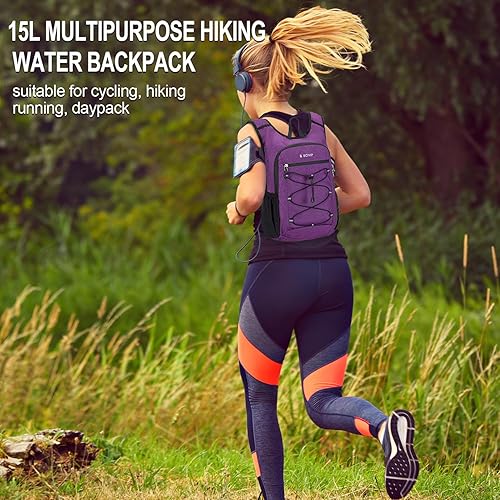 Miniatura 2 de BOVIP Mochila de hidratación ligera, mochila de senderismo multiusos de 15 litros con bolsa de agua de 1.5 L, mochila de agua hidráulica para