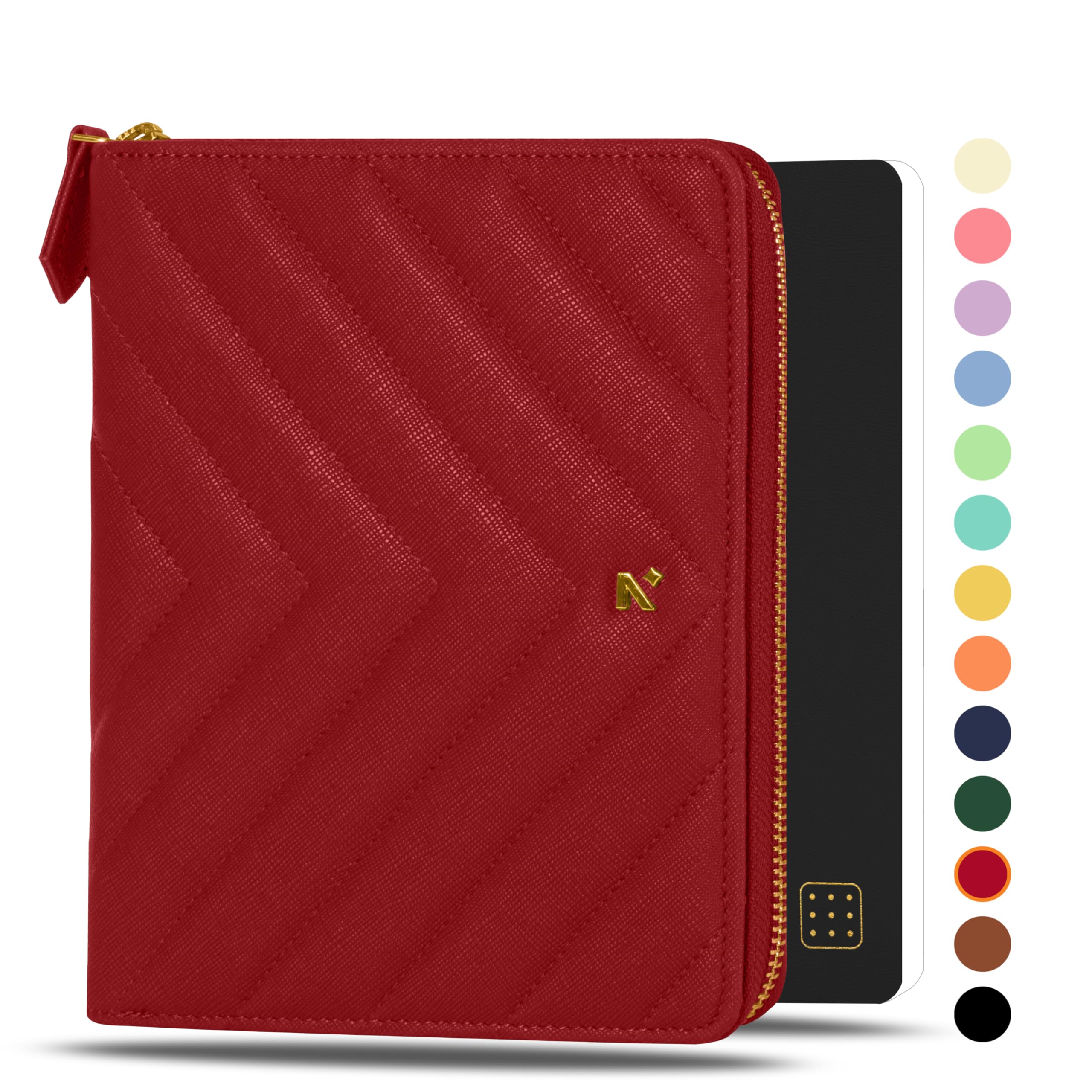 NEORAHB6 Notebook SLEEVE with Compendium + Dotgrid JOURNAL | Faux Leather Sleeve + Penloop | 2 Front 1 Back compartment | 6 Card Slots – RED
