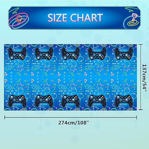 Miniatura 2 de WERNNSAI Mantel azul para fiesta de videojuegos  Paquete de 2 decoraciones de fiesta de cumpleaños de 54 x 108 pulgadas para niños y niños, fundas