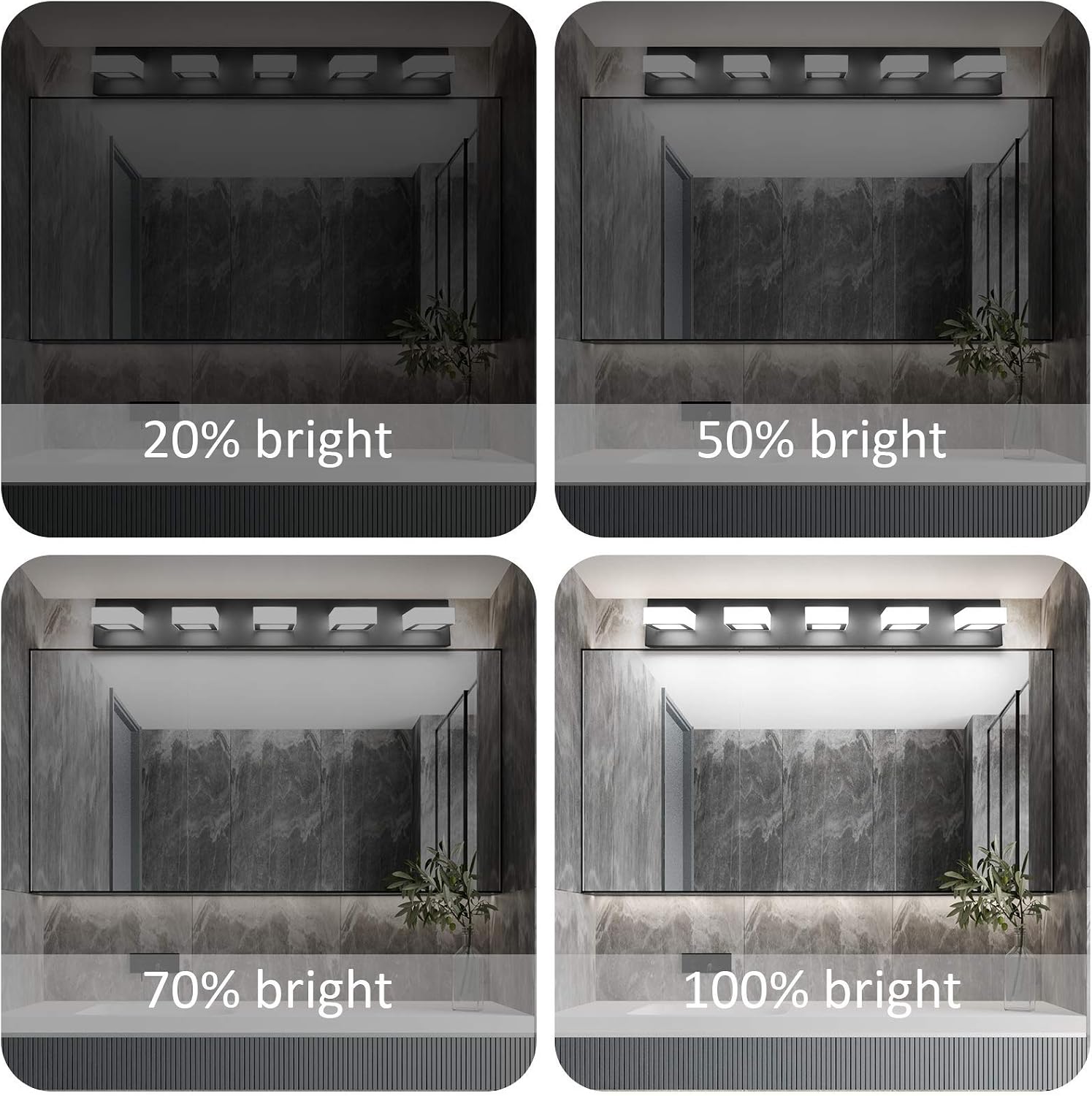 Ralbay LED Modern Black Dimmable Vanity Light 5 Lights, 6-Piece All-in-One Bathroom Set, 40W Frosted Aluminum for Bathroom Vanity Lighting Fixtures Cool White 6000K