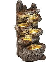 TITIMO 6-Tier Cascading Rock Water Fountain with Warm LED Lights - Outdoor Garden Patio Waterfall Indoor Decor