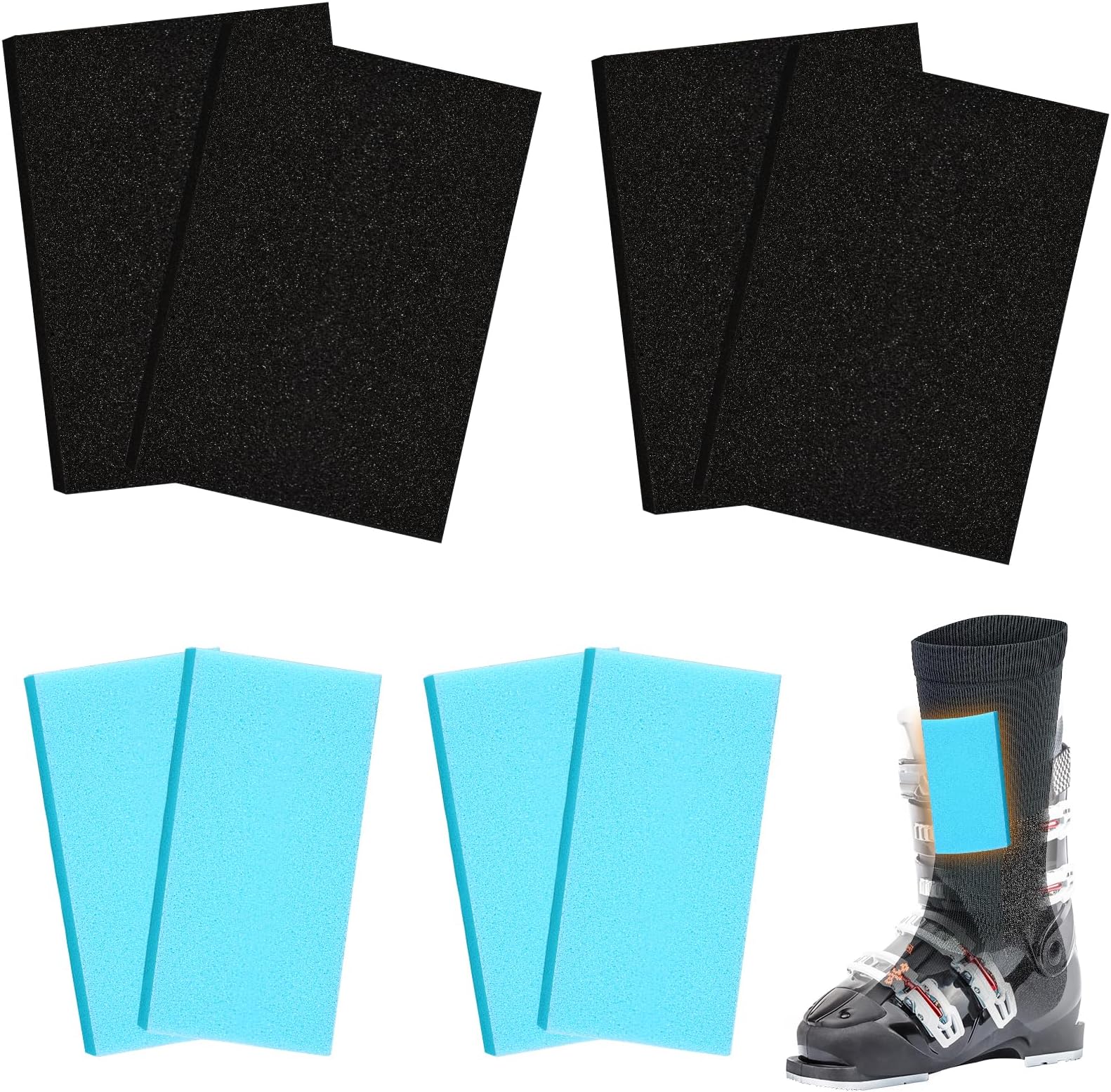 8Pcs Ski Shin Guards, Adhesive Snowboard Protector Pads Boot Inserts Foam Pad Racing Guards For Relief Bite Burns Pain, 2 Sizes (7×4.7, 6×3 Inch) Kids Junior Men Women