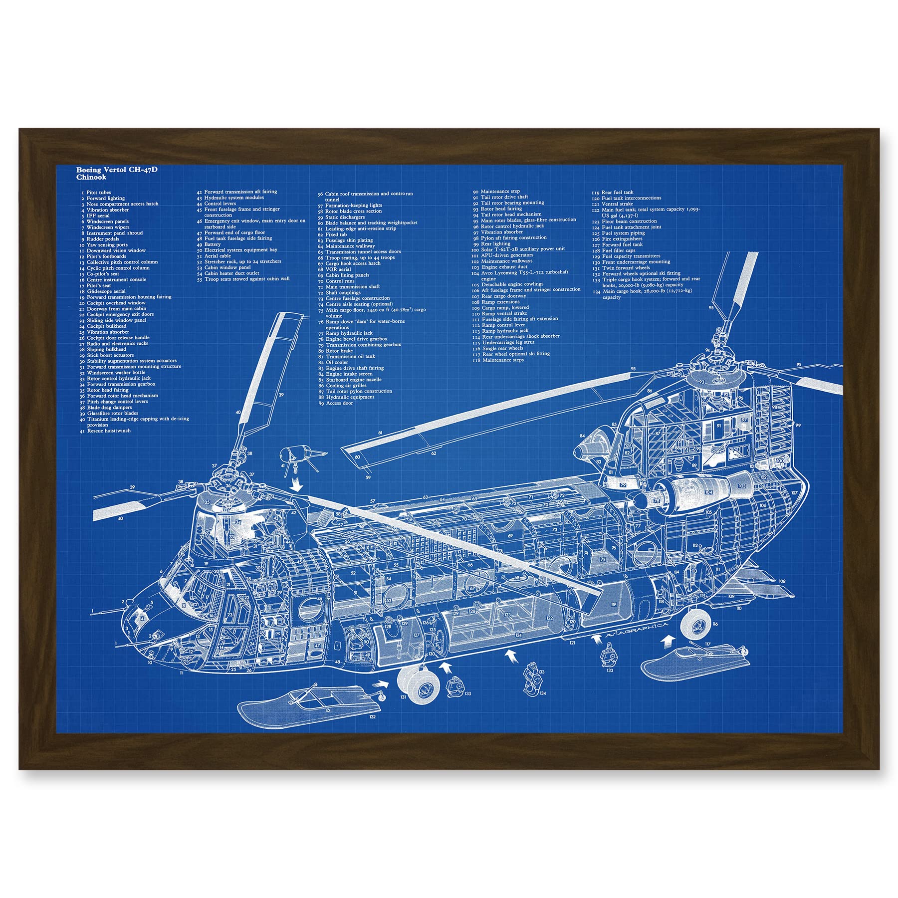 Artery8 Chinook Helicopter CH-47D Military Transport Blueprint Plan Artwork Framed Wall Art Print A4