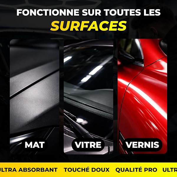 Serviette Microfibre Voiture 800GSM - Ultra Absorbante XL 90x70cm - Séchage sans Traces & sans Rayures - Chiffon Premium Detailing Auto - 3