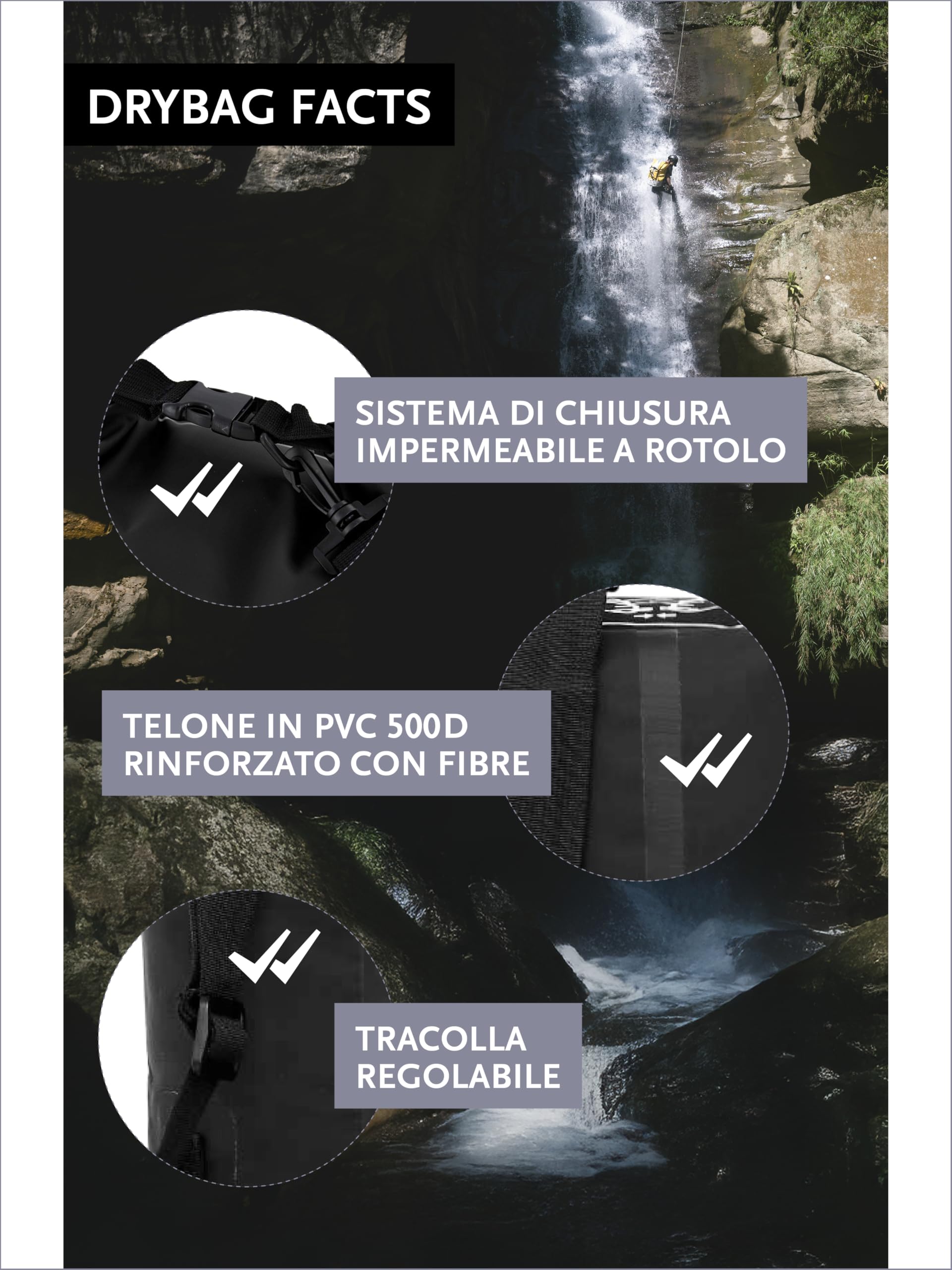 DonDon Dry Bag Borsa Impermeabile da 2l, 5l, 10l, 15l, 20l, 30l con Tracolla