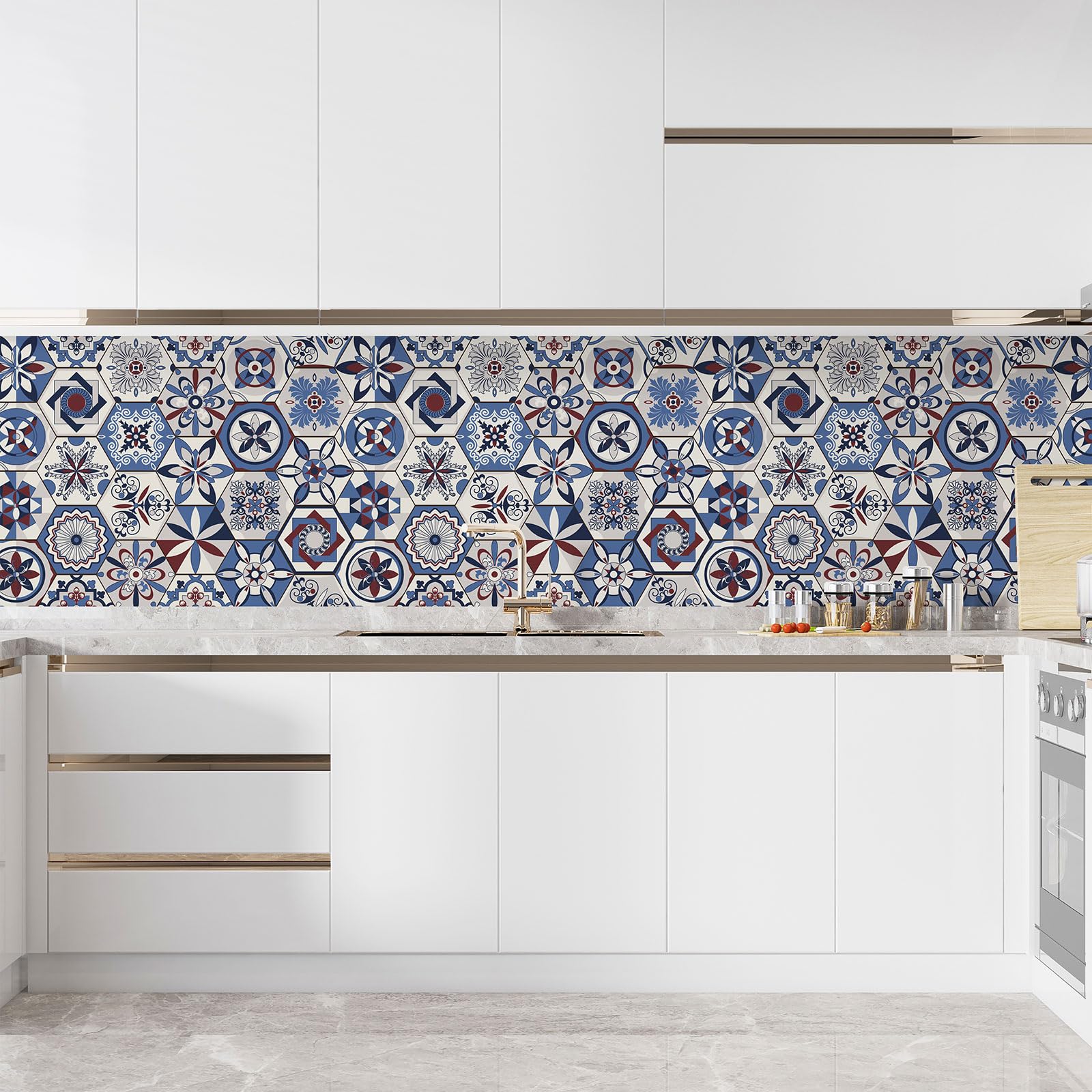 Lumalea Adesivo per cucina, effetto piastrelle di cemento, 3617681369110, adesivo + protezione opaca, 90 x 117 cm